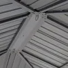 Close-up view of the internal structure of a gazebo roof, showing metal beams and corrugated metal roofing panels. Produktbild-Vorschau