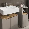 A modern bathroom vanity with a sink and storage cabinet. Produktbild-Vorschau