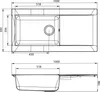 Technical drawing of a kitchen sink with dimensions. Produktbild-Vorschau