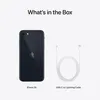 The image shows the contents of an iPhone SE box, including the phone and a charging cable. Produktbild-Vorschau