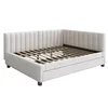 A beige upholstered bed frame with a slatted mattress support. Náhľad obrázku produktu