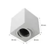 A white cube-shaped ceiling spotlight with dimensions indicated. Náhľad obrázku produktu