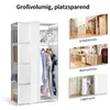 Collage of images showcasing a fabric wardrobe in different settings and its features. Produktbild-Vorschau