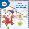 A cartoon illustration of a fox character in winter clothing standing in the snow in front of a house, with a snowman in the background. Produktbild-Vorschau
