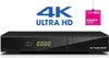 A product shot of a black satellite receiver with marketing text and logos above it. Náhľad obrázku produktu