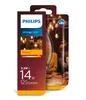 A Philips LED filament light bulb packaging with a lifestyle image of people in a cafe setting. Produktbild-Vorschau