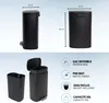 Product features and dimensions of a black pedal trash can. Podgląd zdjęcia produktu