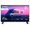 A marketing image for a DYON Smart TV, featuring a van on the screen and various app logos at the bottom. Produktbild-Vorschau