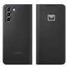 A black Samsung phone case with a flip cover is shown from the front and back. Náhled obrázku produktu