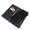 A black wallet-style phone case with a phone inside, and cards in the slots. Produktbild-Vorschau