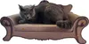 A gray cat is lying on a cat scratching post designed to look like an antique sofa. Voir les images du produit