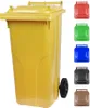 A yellow trash bin with a wheel is shown next to smaller images of trash bins in different colors. Anteprima dell’immagine prodotto
