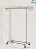 A diagram of a SONGMICS Kleiderständer auf Rollen, Garderobenständer, ausziehbare Kleiderstange with dimensions and weight capacity indicated. Produktbild-Vorschau