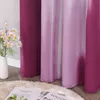 A close-up view of a gradient curtain with a vase of flowers and an open book on a rug in the foreground. Produktbild-Vorschau