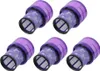 Five purple and gray vacuum cleaner filters are arranged in a staggered pattern on a white background. Produktbild-Vorschau