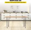 A kitchen setting with white cabinets and a wooden countertop, featuring a table with black hairpin legs and a wooden top. Produktbild-Vorschau