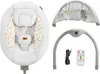 A product shot of a baby bouncer and its accessories, laid out separately on a white background. Produktbild-Vorschau