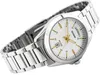 A close-up, angled shot of a silver Casio watch with a white face and gold accents, set against a white background. Anteprima dell’immagine prodotto