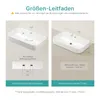 Diagrams showing the dimensions and installation details of a ceramic washbasin. Voir les images du produit