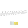 A white coat rack with multiple hooks, along with screws and wall anchors, displayed against a white background. Produktbild-Vorschau