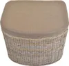 A close-up studio shot of a wicker storage ottoman with a padded lid. Produktbild-Vorschau