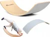 A collage of images showing a wooden balance board, a child using the balance board, and a close-up of the balance board. Produktbild-Vorschau