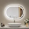 A modern bathroom vanity with a sink and an illuminated oval mirror above it. Podgląd zdjęcia produktu