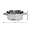 A stainless steel steamer pot with handles, shown from the side, with dimensions indicated by lines and text. Voir les images du produit