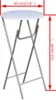 A white round folding table with silver legs, shown with dimensions indicated by red arrows and text. Náhľad obrázku produktu