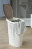 A laundry basket with a lid open, containing laundry, in a bathroom setting. Anteprima dell’immagine prodotto