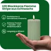 A hand holding a green LED candle with a flame, against a green background with text and icons. Podgląd zdjęcia produktu