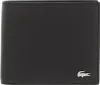 A black leather wallet with a silver Lacoste logo on the bottom right corner. Produktbild-Vorschau