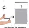 An illustration showing how to use a hand crank to adjust the height of a gray roller blind. Produktbild-Vorschau