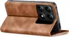 A brown flip cover case for a smartphone, shown from the side with the cover open. Produktbild-Vorschau