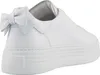 A white leather sneaker with a bow detail on the heel, shown from the side and back. Produktbild-Vorschau
