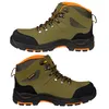 Two green work boots with black and orange accents are shown against a white background. Produktbild-Vorschau