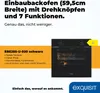 A black built-in oven is shown with product details and branding. Produktbild-Vorschau