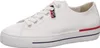 A white leather sneaker with red and blue accents. Produktbild-Vorschau