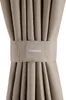 A close-up of a taupe-colored curtain or fabric, held together by a band with the brand name 'CASARIA' embossed on it. Produktbild-Vorschau