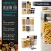 A collage of product images showcasing different sets of glass storage containers with bamboo lids, along with text descriptions and labels. Náhled obrázku produktu