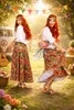 Hippie Rock Damen – Langer Blumenrock & Stirnband – 70er Produktbild-Vorschau 1