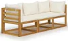 A three-seater wooden outdoor sofa with cream cushions, presented against a white background. Náhľad obrázku produktu