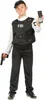 A young boy dressed in an FBI costume, holding a toy gun and badge. Produktbild-Vorschau