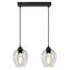 A product shot of a black metal pendant light fixture with two clear glass shades and exposed bulbs. Náhled obrázku produktu