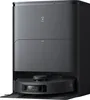 A black robot vacuum cleaner with its charging and docking station. Produktbild-Vorschau