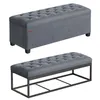 A collage showing two different styles of grey tufted benches against a white background. Náhled obrázku produktu