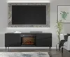 A modern living room scene featuring a TV stand with a fireplace and a large television mounted above it. Podgląd zdjęcia produktu