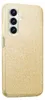 A close-up view of the back of a gold glitter phone case with a camera cutout. Produktbild-Vorschau
