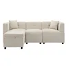 A beige sectional sofa with a storage chaise lounge and two throw pillows, shown against a white background. Voir les images du produit