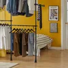 Detailansicht der SoBuy Garderobe KLS03-SCH mit Jeans, Hemden und Krawatten im Wohnraum Náhled obrázku produktu